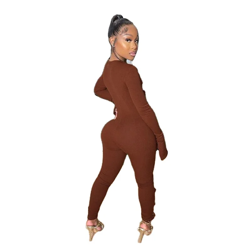 

2020 Sexy one piece crew neck long sleeve hollow out chain bodycon women jumpsuits, Shown