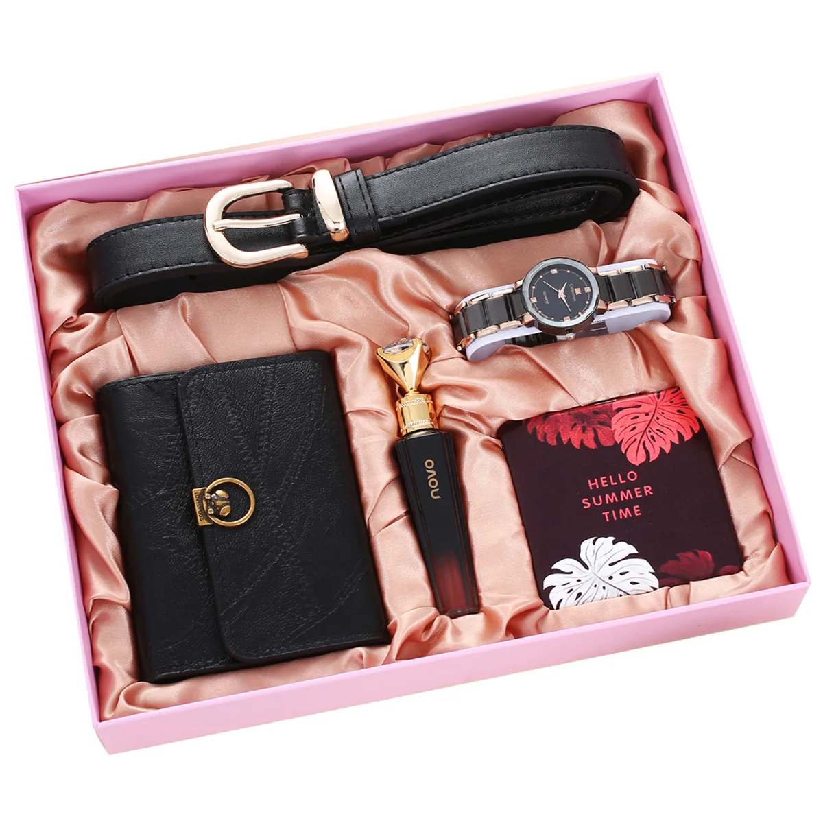 

5 Piece Women Gift Set Fashion Perfume Cosmetic Mirror Wallet Quartz Watches Set