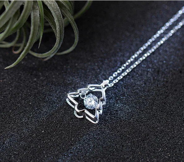 

Dainty Diamond 925 Sterling Silver Charm Necklace Christmas Tree Pendant Necklace for Gift, Silver color