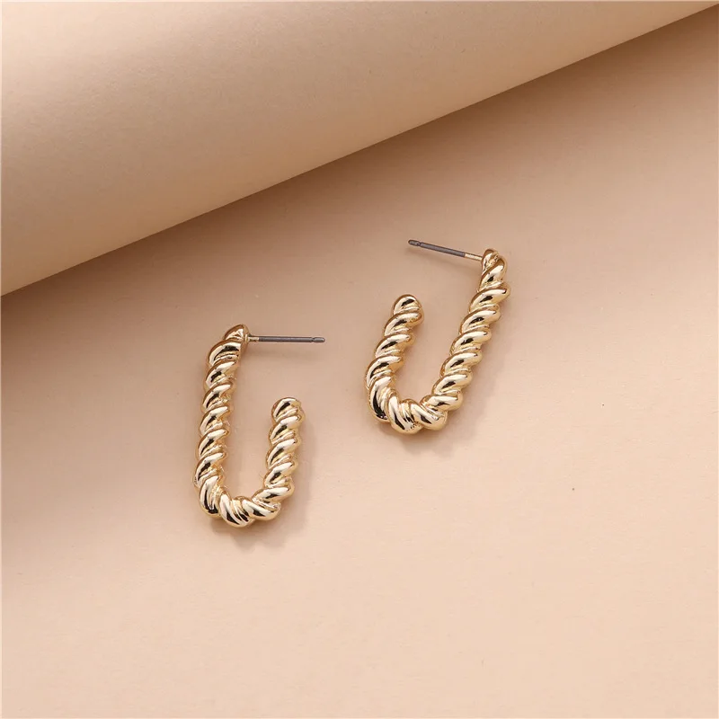 

European and American new environmentally friendly alloy U-shaped twist earrings gold and silver all-match classic jewelry, Gold/silver