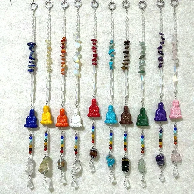 

hand made sun catcher window wall decoration Crystals and acrylic Buddha 7 chakra natural stone home decor, Many colors