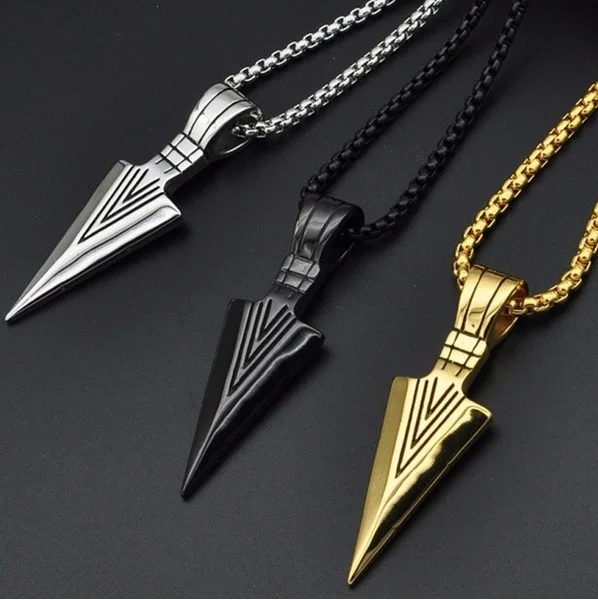 

Chain Long Necklace Stainless Steel Alloy Hip-hop Punk Men Rock Matte Black Arrow Mens Pendant, Picture shows