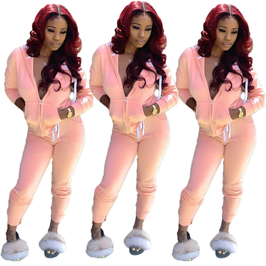 

Factory Made High Quality 2 Piece Hot Girl Sexy Tracksuit Zipped Hoodies And Pants Jogger sweatsuit, Picture shows