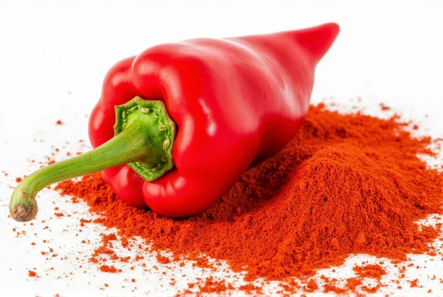 Close-up comparison of cayenne pepper powder versus crushed red pepper flakes showing texture and color differences