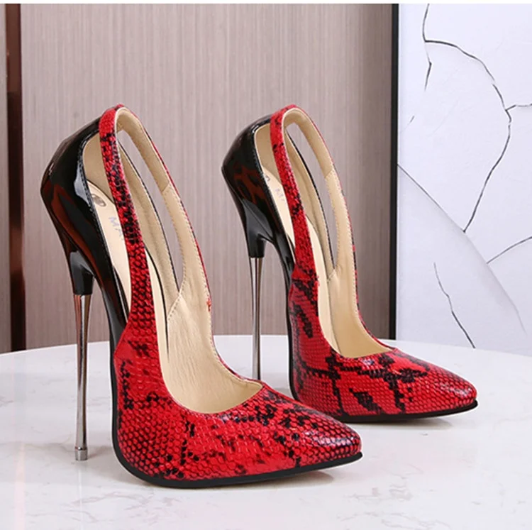 

Snake Skin 16cm Extreme High Heels Sexy Woman Pumps Women Show Stripper Night Club Dance Dance Shoes, Red,green,gray