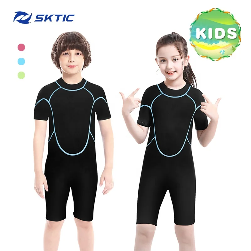 

SKTIC Anti Uv Wetsuit Kids Boys Surfing Suit 3MM Neoprene Diving Suit Short Sleeve Back Zip Full Children Diving Suit, Black green