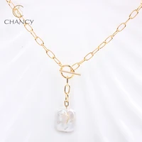 

New Design Thick Chain Baroque Freshwater Pearl Pendant Necklace