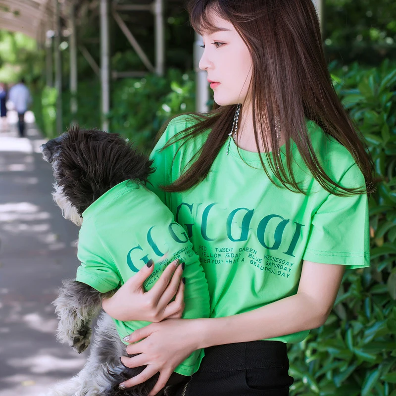 

New luxury logo printed summer thin cotton dog T-shirt matching dog and owner clothes