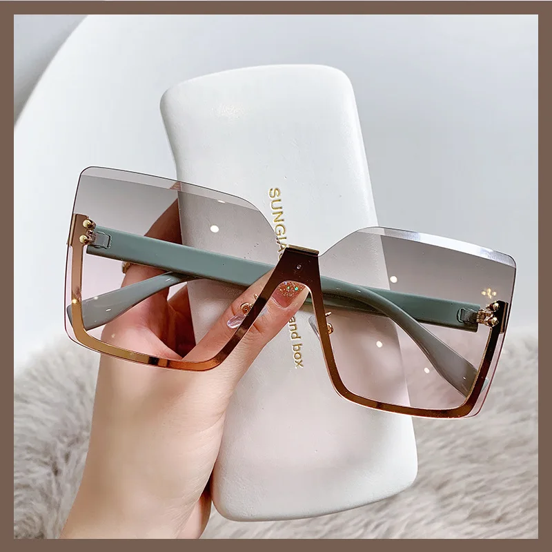 

2023 New arrival classic vintage Fashion Women Ladies Sunglasses Semi-Rimless Frameless Square Gradient UV400 sunglasses