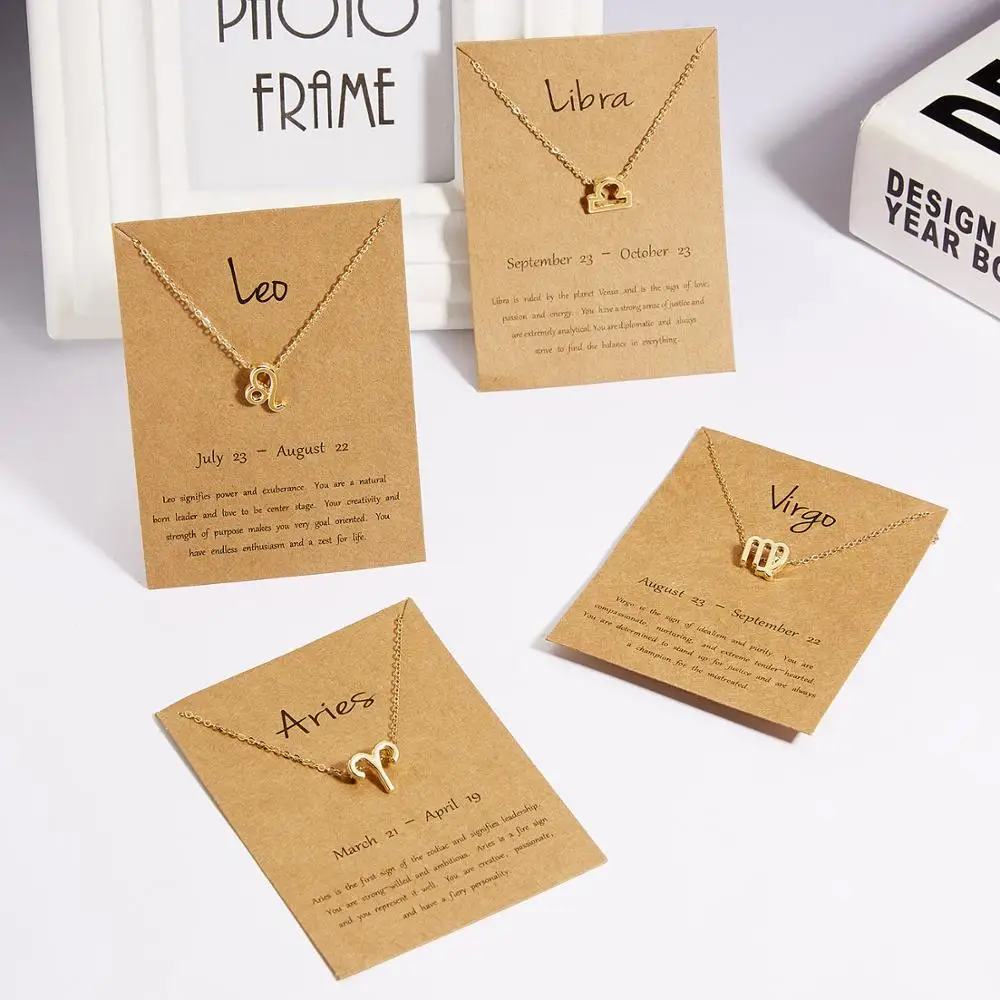
Welwish Wholesale Gift Jewelry 12 Astrology Letter Sign Design Creative Simple Constellations Zodiac Necklace 