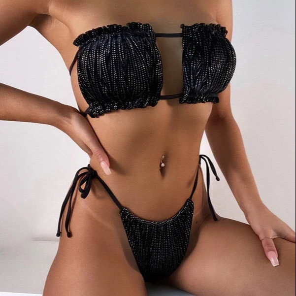 

2021 Newest Summer Fashion Split Micro Bikini Swimwear Ladies Sexy Strapless High Waist Beachwear Suit, As picture