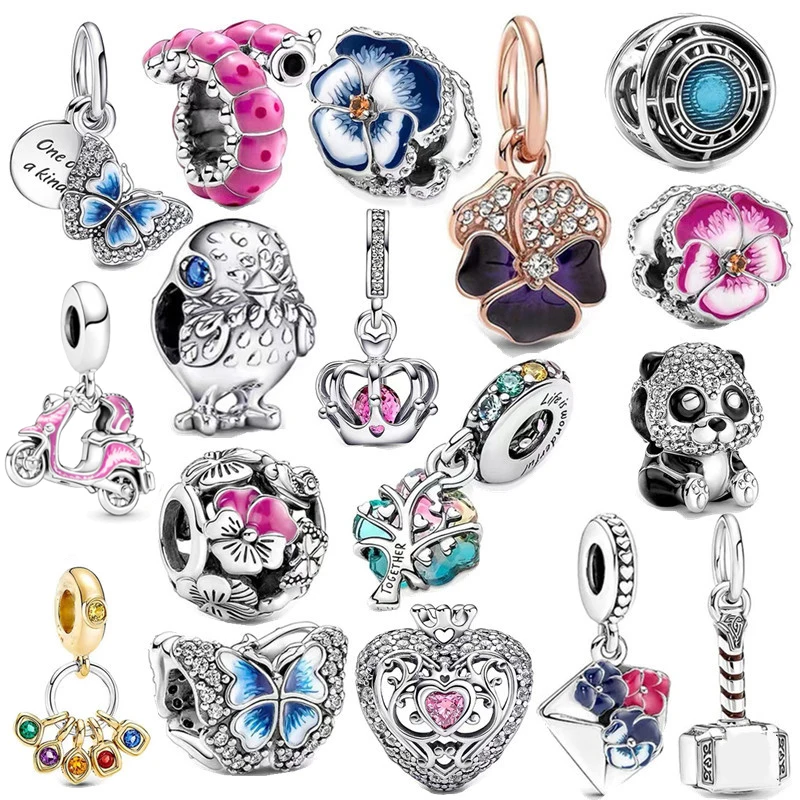 

Colorful 925 Sterling Silver Pansy Flower Clip Dije Acero Family Tree Butterfly Dangle Scooter Bracelet Charms