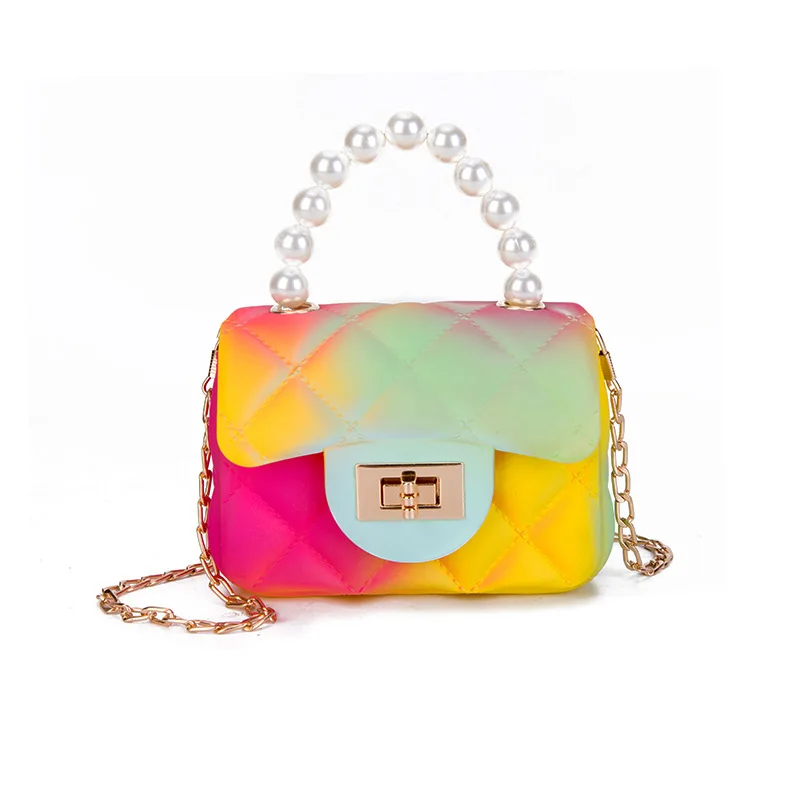 

Kids purse and handbags girls purse rainbow mini jelly bag crossbody kids handbag female pearl 10379