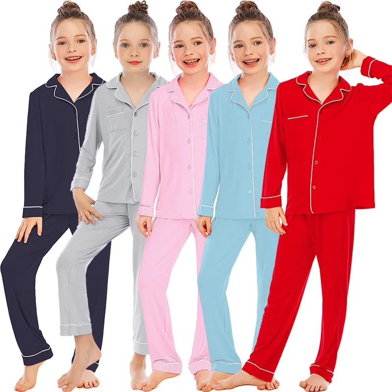 

Button-Down Notched Collar 2 Pcs Pjs Set Unisex Toddler Girls Boys Pajamas Kids Long Sleeve Sleepwear