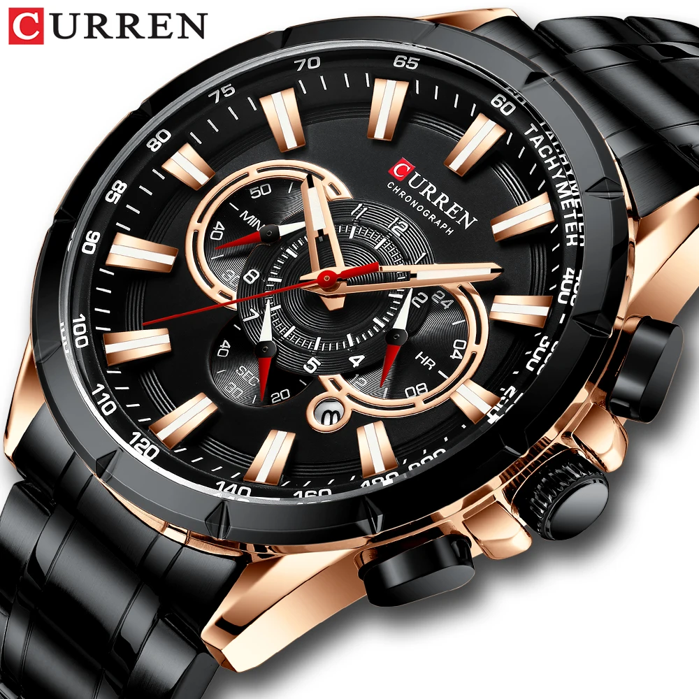 

TOP brand Curren 8363 Waterproof chronograph Men quartz Wristwatches Male clock Men's Luxury Steel watches, 5colors