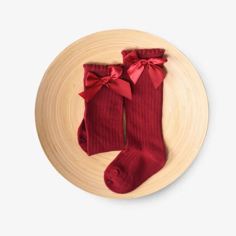 

Eco-friendly soft cotton kids long stocking princess stype baby girls' knee high socks with bow