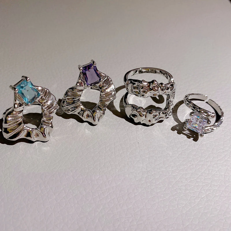 

Luxury Aquamarine Ring 18K Gold Plated Purple Zircon Fish Pattern Crystal Adjustable Open Ring, Like picture