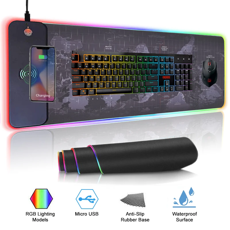 

Xxl extended wireless charging led large sublimation custom rgb gaming mouse pad