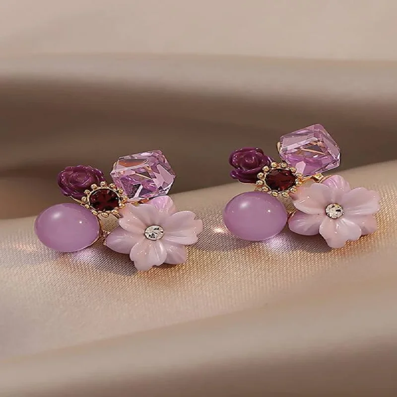 

fashion flower purple rhinestone earring