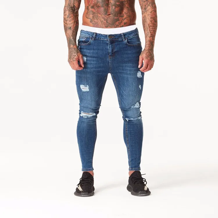 

Royal wolf spray on custom ripped skinny destroyed men distressed denim Jeans