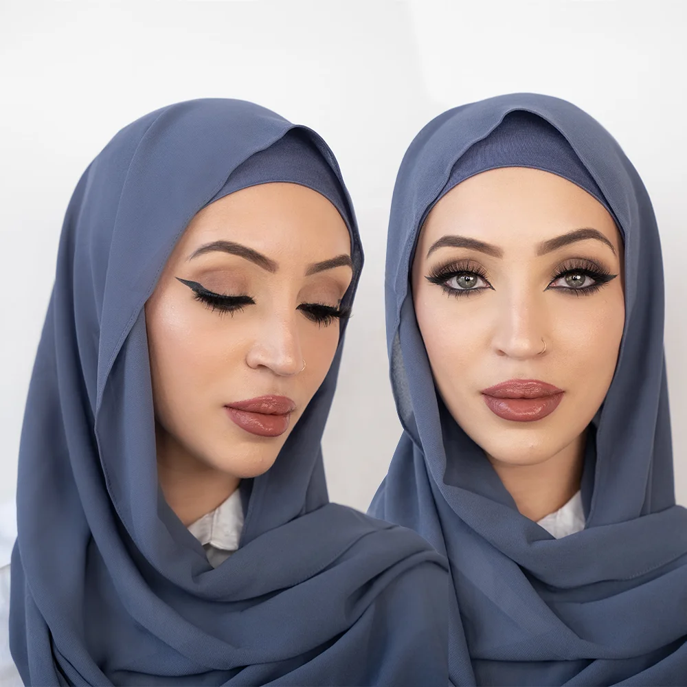 

Plain Hijab Set Matching Color Cap High Quality Muslim Women Shawls Scarves With Underscarf Jersey Inner Cap Chiffon Hijab Set