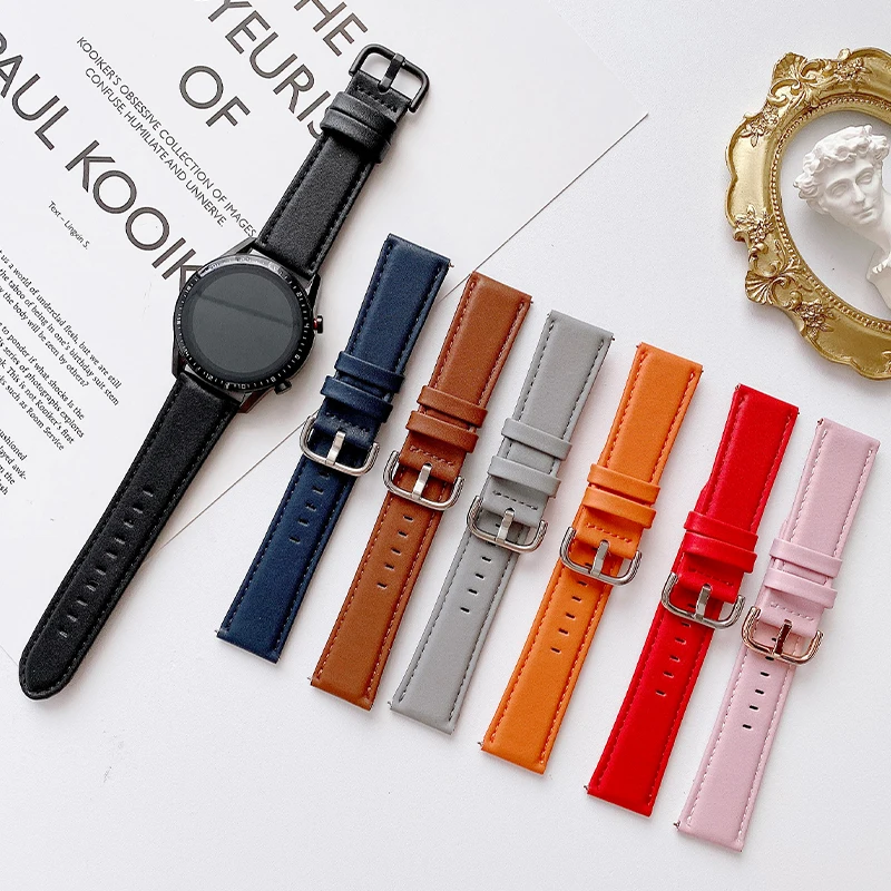 

BOORUI watch leather straps For huawei watch gt strap  Genuine leather smart watch strap, Black, pink, gray, blue, wine red, orange, brown