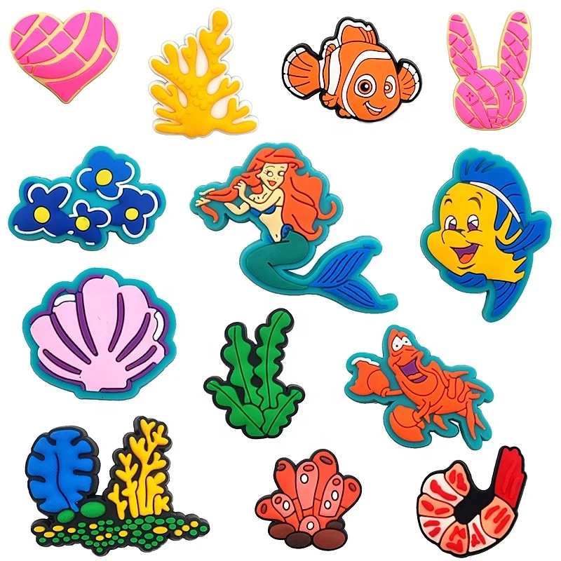

New movie Custom The Little Mermaid Croc Shoe Charms Crock Charm Shoe Decorations For Clog Charms, Picture