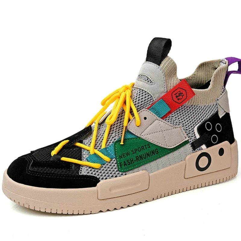 

Dropshipping Men's High Top Colorful Flat Sneakers Fashion Street Men Trainers Shoes Casual Comfortable Male Footwear plus size