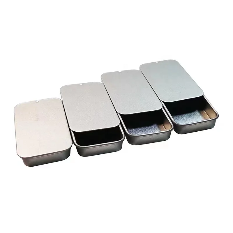 

Stocked 20ml 15ml aluminium rectangle mini slide lip balm tins box with slide on lid