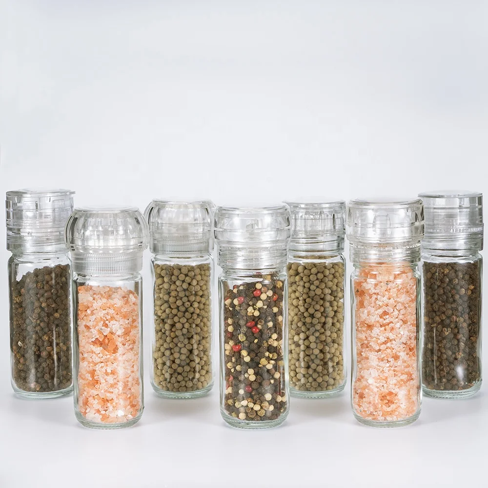 Adjustable spice grinder mill 2oz glass bottles salt and pepper grinder jar, Customized