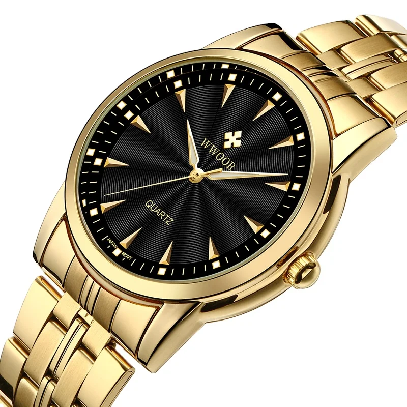 

2020 new trending gold man quartz watch superior steel Strap water proof big dial Simple business watch set