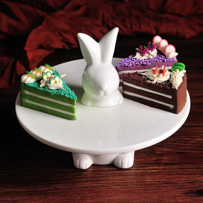 

manufacturers ceramic Rabbit animal cake craft tray, White