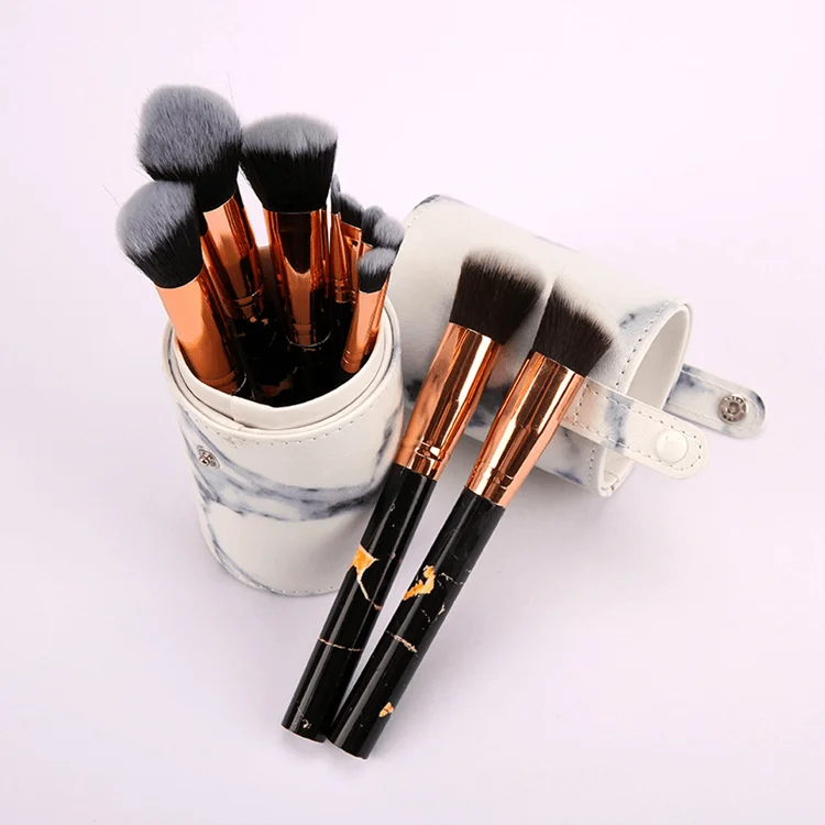 2020 2019 wholesale 10 pcs marble luxury vegan professional custom Private label makeupbrush makeup brushes bag set with holder