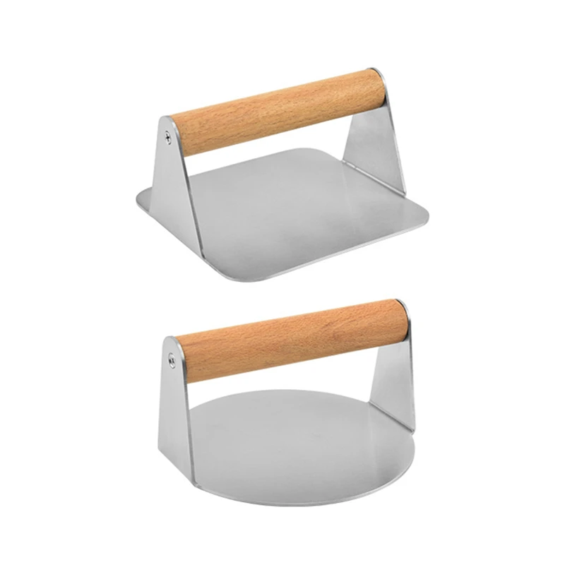 

New Arrival Meat Smash Burger Press with Wooden Handle Stainless Steel Grill Burger Press for Flat Top Grill Cooking