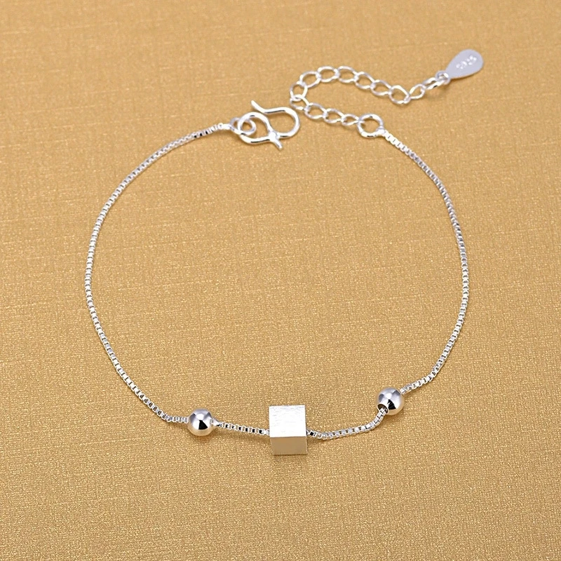 

Wholesale Women 925 Sterling Silver Matte Finished Cube Beads Box Chain Bracelets