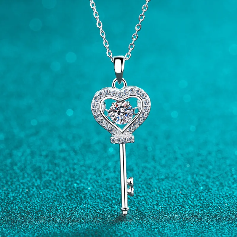 

925 Silver Excellent Cut D Color Pass Diamond Test 0.5 Carat D Color Moissanite Crown Key Pendant Necklace pt950 Gemstone Chain