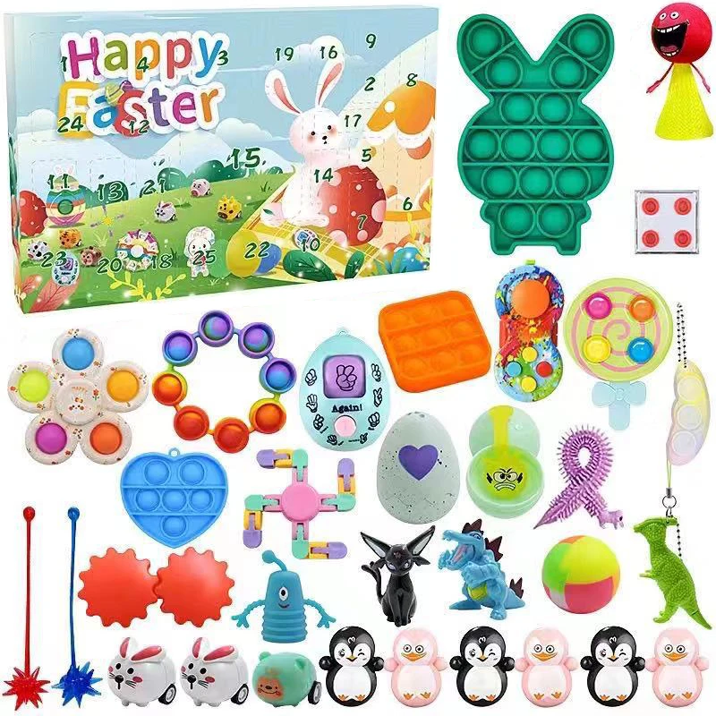 

EE573 Custom Easter Advent Calendars Box Stress Reliever Bubble Sensory Toys Happy Easter Fidget Toys Fidget Advent Calendar