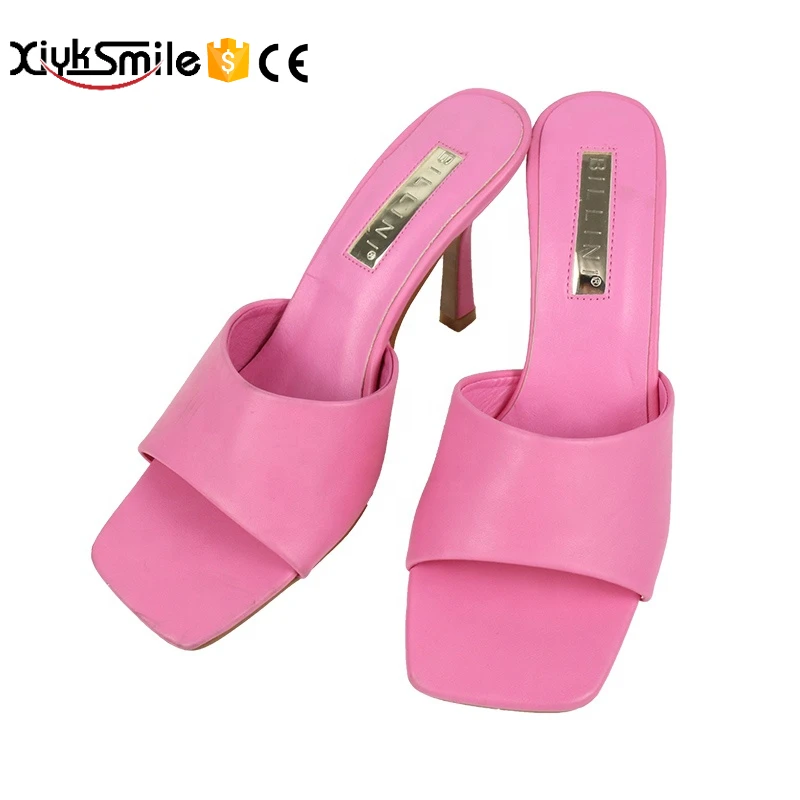 

2022 spring and summer new rose red wide-faced comfortable semi-drag high-heeled stiletto sandals women's shoes