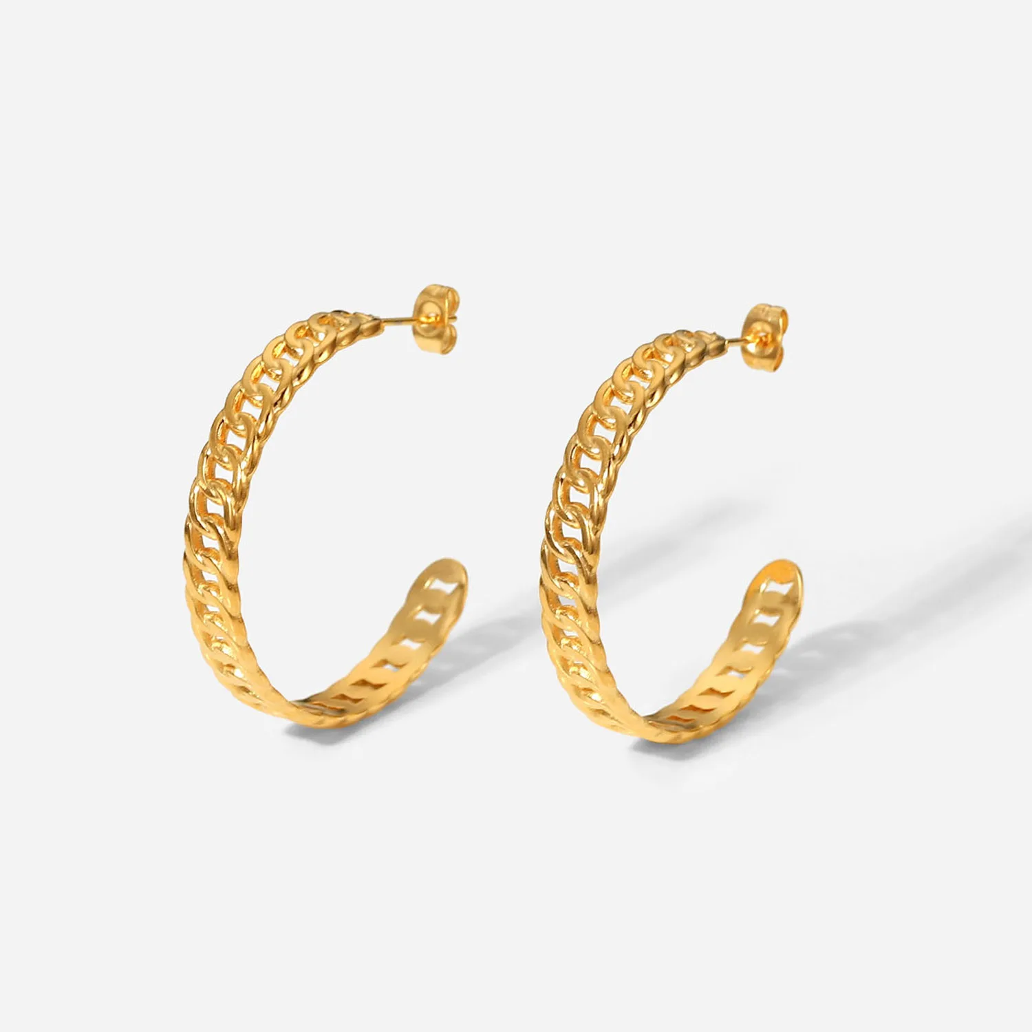 

35mm Stainless Steel Hoop Earrings jewelry party Girls Trendy 18K Gold plated cuban chain C-Shaped Earrings For Women