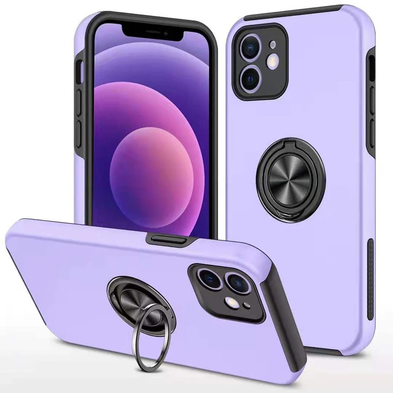 

2 in 1 TPU Hybrid PC Shockproof Car Bracket Magnetic Ring Holder Purple Phone Case For iPhone 12 Pro Max, Mix