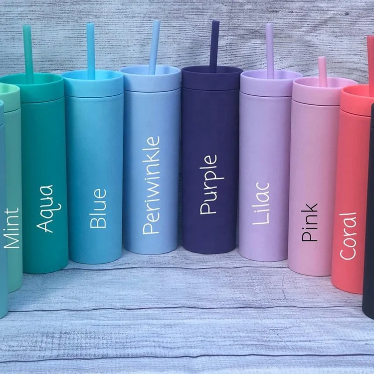 Custom Reusable Drinking Tumblers 16oz Double Wall Plastic Matte Black