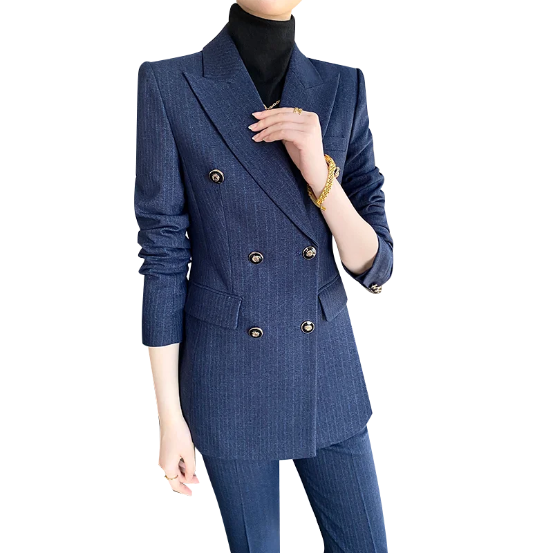 

Striped suit set women's spring and autumn fashion temperament leisure formal dress high-end big brand president senior sense, Yellow