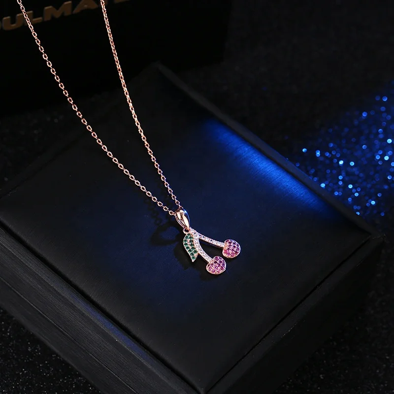 

New Simple Sweet Cherry necklace Zircon High-Grade Small Retro Wedding Party necklace For Woman, Customized color