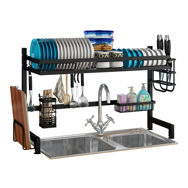 

Home and kitchen accessories dish drying rack over sink dish drying rack, Black