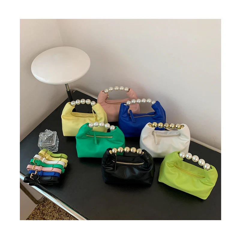 

Pearl Handle Small PU Leather Crossbody Bags 2022 Trendy Fashion Women's Designer Handbags Chunky Tote Luxury Shoulder Bags