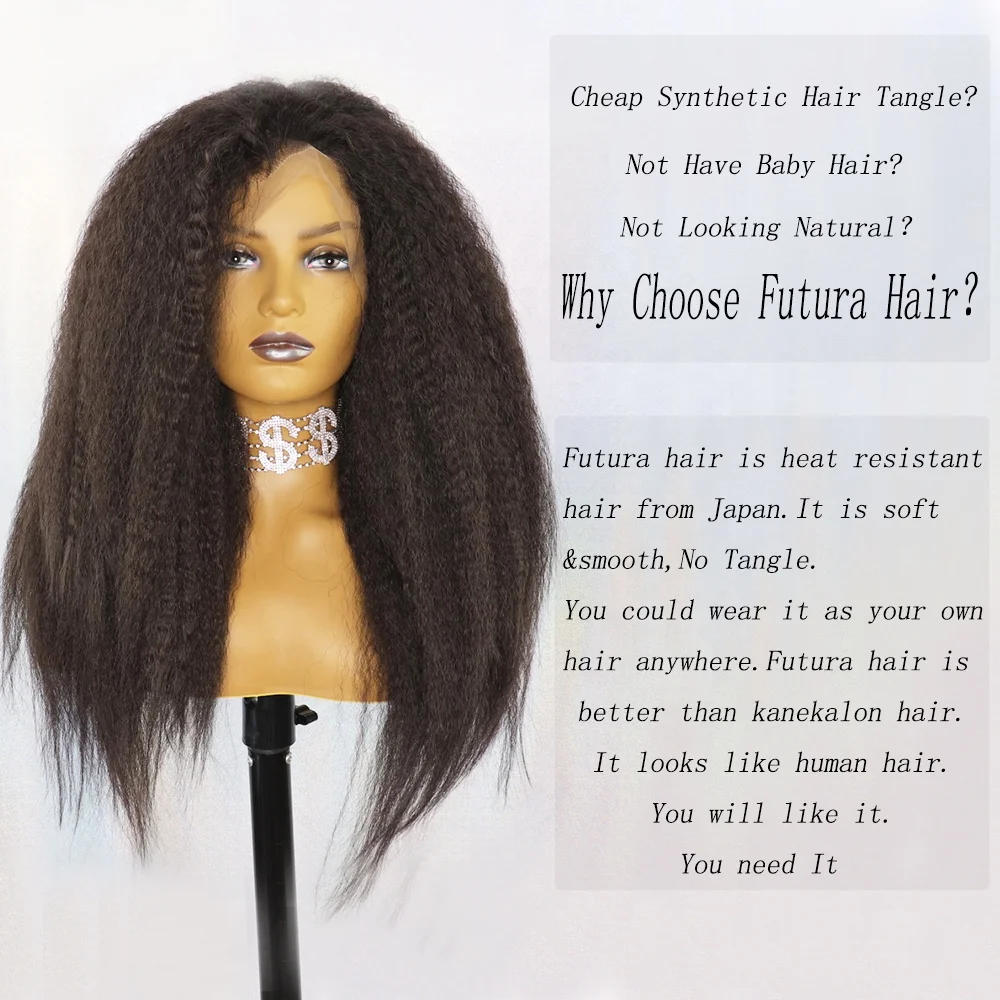 

Futura 13x6 Lace Front Wig Kinky Straight 200% Density 1b Natural Color for Women