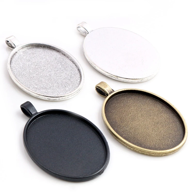 Fit 30x40mm Simple Classic Pendant Blank Bezel Trays Oval Cabochon Base Setting DIY Necklace Jewelry Making Supplies