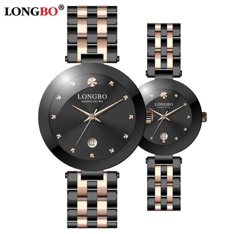 

LONGBO 80582 Original Watches Couple For Lovers 2019 Latest Analog Quartz Calendar Stainless Steel Business Watches, As picture