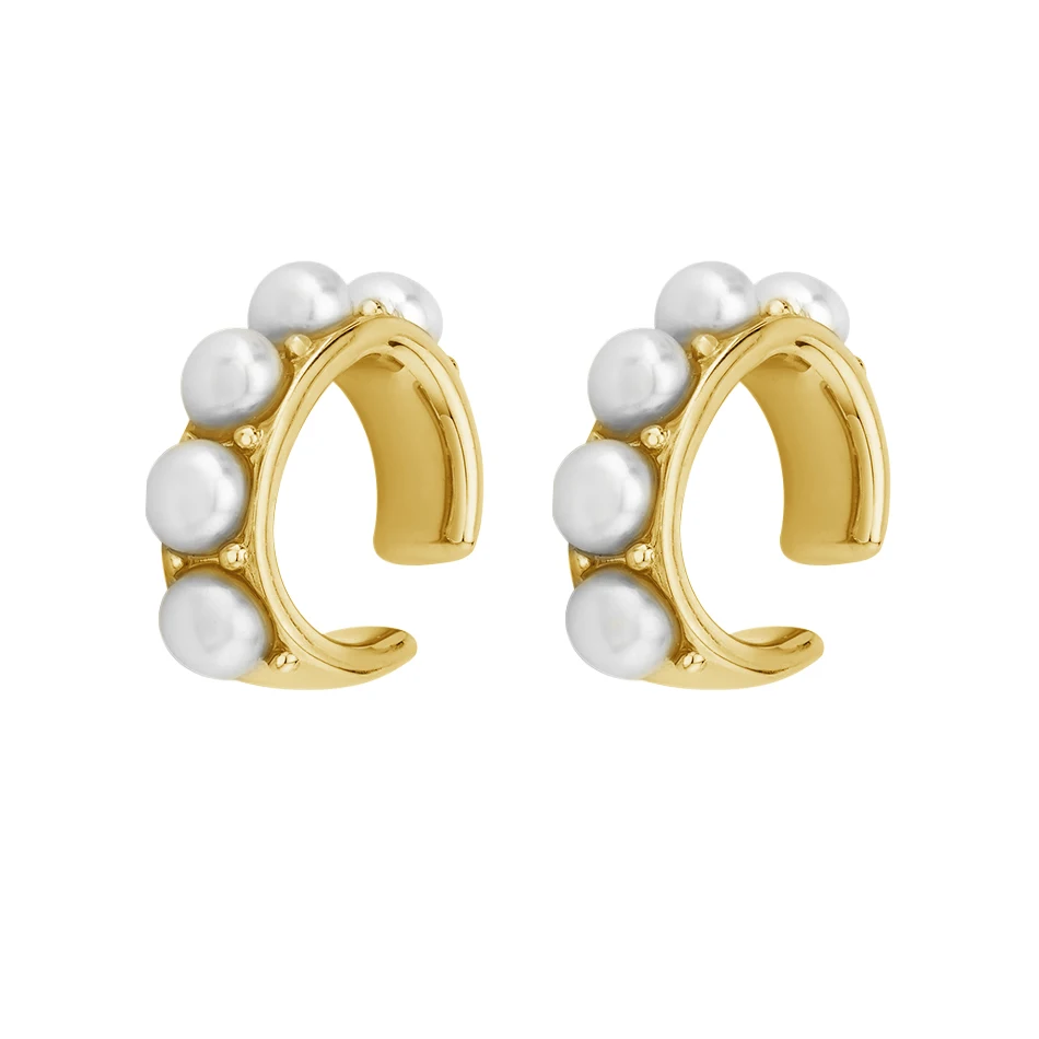 

wholesale silver jewelry 18k gold plated fashion earrings 925 sterling silver earring cuff gold plated earrings cuff with pearl