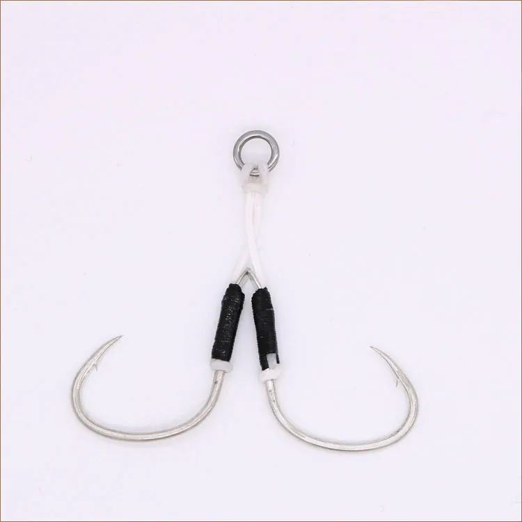 

China wholesale High Carbon Steel Double Jigging Assist Hooks Ringed Fishing Hook Sea Ocean Fishing Tackle metal jig assist hook, Silver